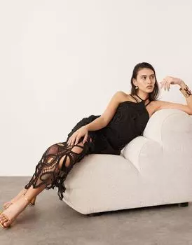 Черное платье миди с вышивкой и абстрактной тесьмой ASOS EDITION