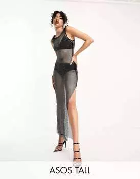 Черное платье миди с закрученными бретелями ASOS DESIGN Tall