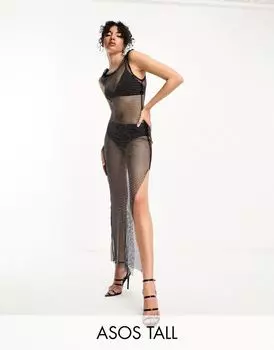 Черное платье миди с закрученными бретелями ASOS DESIGN Tall