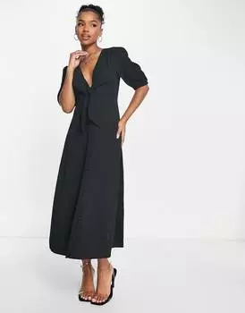 Черное платье миди с завязками спереди ASOS DESIGN