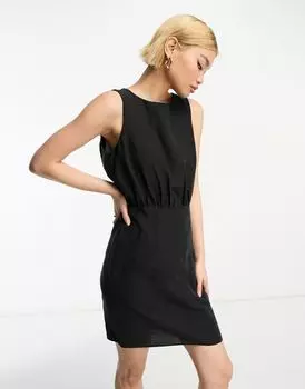 Черное платье мини без рукавов с талией ASOS DESIGN