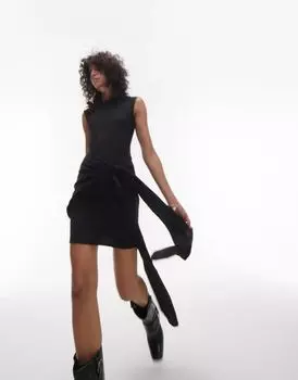 Черное платье мини с завязками Topshop