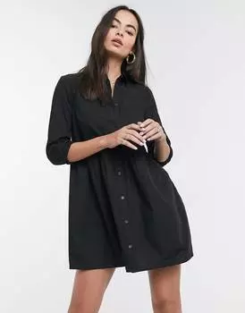 Черное платье-рубашка мини из хлопка ASOS DESIGN