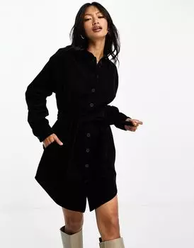 Черное платье-рубашка с вельветовым поясом ASOS DESIGN