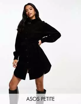 Черное платье-рубашка с вельветовым поясом ASOS DESIGN Petite