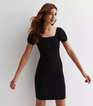 Черное платье с рюшами в рубчик для девочек New Look, черный