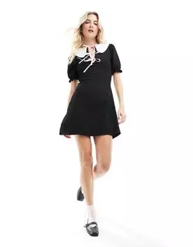 Черное платье с воротником и бантом Miss Selfridge