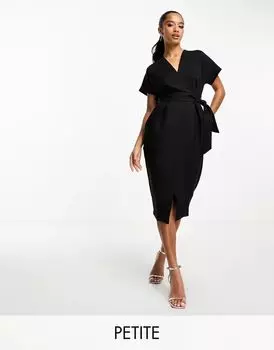 Черное платье с запахом в стиле кимоно Closet London