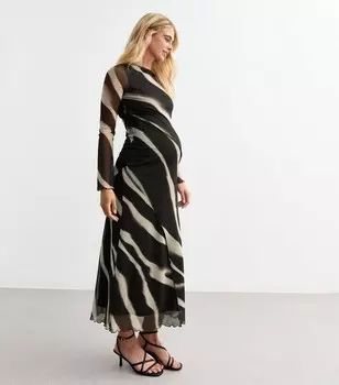 Черное сетчатое платье миди с длинными рукавами для беременных New Look, черный