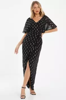 Черное шифоновое платье-макси с запахом QUIZ Clothing