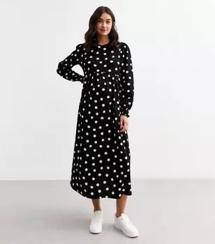 Черное свободное платье миди в горошек для беременных New Look, черный