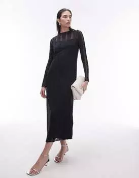 Черное трикотажное платье макси с длинными рукавами Topshop