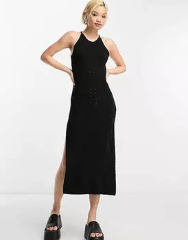 Черное трикотажное платье миди с воротником-бретелькой ASOS DESIGN