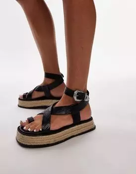 Черные эспадрильи с ремешками и петлей на носке Topshop Jackson