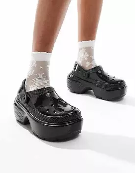 Черные блестящие сабо Crocs Stomp