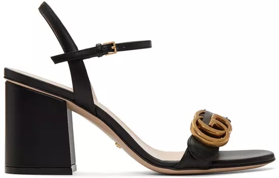 Черные босоножки на каблуке GG Marmont Gucci