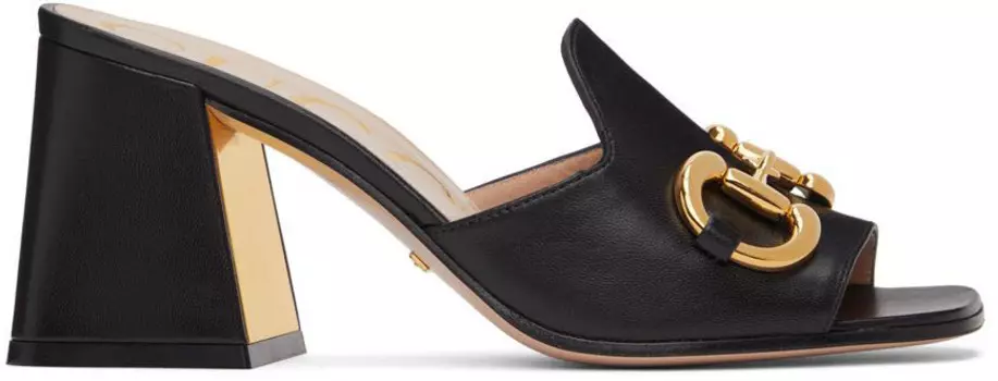 Черные босоножки на каблуке Horsebit Gucci