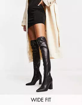 Черные ботфорты выше колена Glamorous Wide Fit второго типа эксклюзивно для ASOS