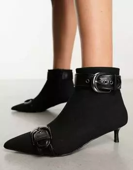 Черные ботильоны с пряжкой и каблуком ASOS Riley