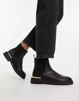 Черные ботинки челси на плоской подошве New Look