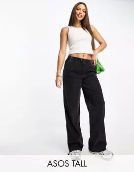 Черные брюки карго с парашютом ASOS DESIGN Tall