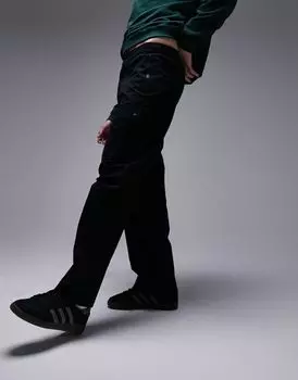 Черные брюки карго с поясом Topman