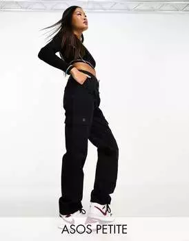 Черные брюки карго с язычками ASOS Petite