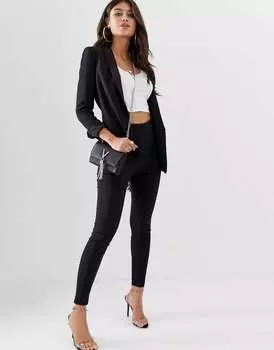 Черные брюки скинни с завышенной талией ASOS