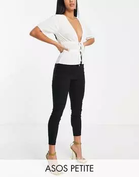 Черные брюки скинни с завышенной талией ASOS DESIGN Petite