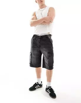 Черные джинсовые шорты карго Bershka