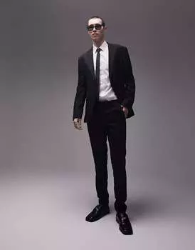 Черные фактурные костюмные брюки скинни Topman