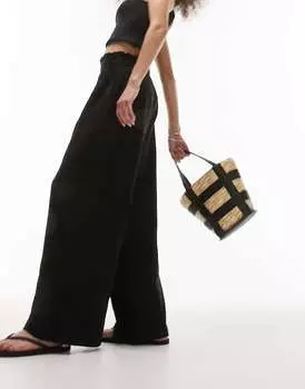 Черные фактурные пляжные брюки в стиле casual Topshop