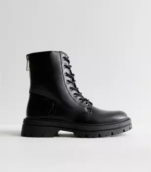 Черные кожаные ботильоны на шнуровке New Look, черный