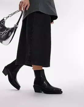 Черные кожаные ботильоны в стиле вестерн Topshop Wide Fit Maeve