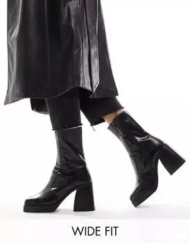 Черные кожаные ботинки на каблуке ASOS Wide Fit Rover