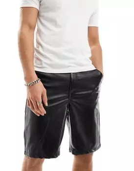 Черные кожаные шорты ASOS DESIGN