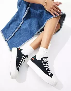 Черные кроссовки Converse Lift Ox с вишневым мотивом