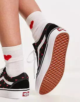 Черные кроссовки с сердечками Vans Old Skool