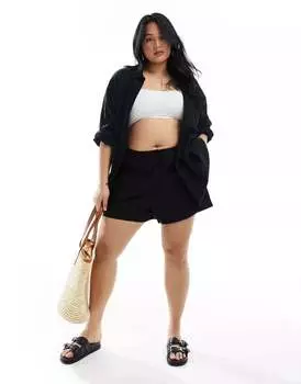 Черные льняные шорты без застежки ASOS Curve
