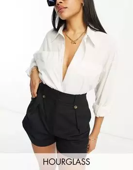 Черные льняные шорты с хлястиками на талии ASOS Hourglass Mom