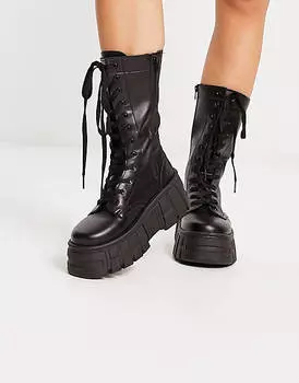 Черные массивные высокие ботинки на шнуровке ASOS DESIGN Wide Fit Athens 3