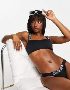 Черные плавки бикини с высоким вырезом и логотипом Calvin Klein Intense Power