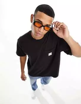 Черные прямоугольные солнцезащитные очки в стиле ретро Jack & Jones с оранжевыми линзами