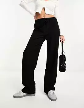 Черные прямые брюки с завязками на талии Pull&Bear