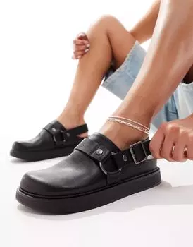 Черные сабо Pull&Bear с ремешком и пряжкой