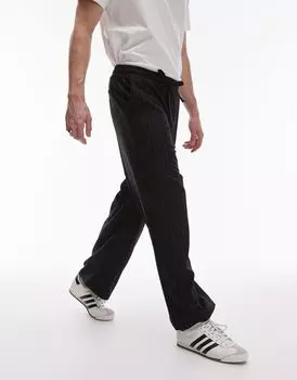 Черные широкие брюки в полоску Topman