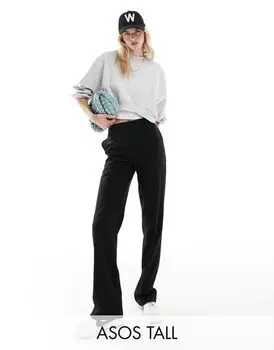 Черные строгие брюки прямого кроя ASOS Tall