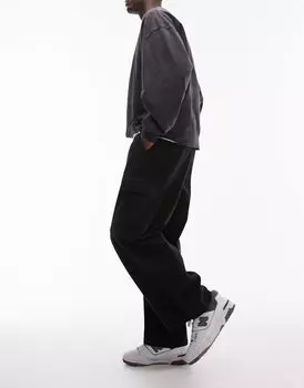 Черные суперширокие брюки карго Topman