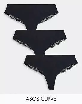 Черные трусы-стринги без VPL и кружева ASOS DESIGN Curve