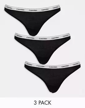 Черные трусы-стринги Calvin Klein Modern Logo (3 шт.)
